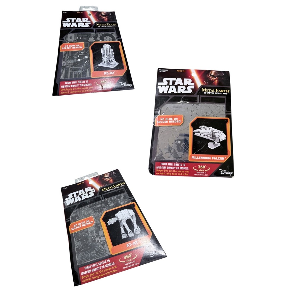 Metal Earth Star Wars 3D Metal Model Kit Lot of 3 R2-D2 AT-AT Millennium Falcon